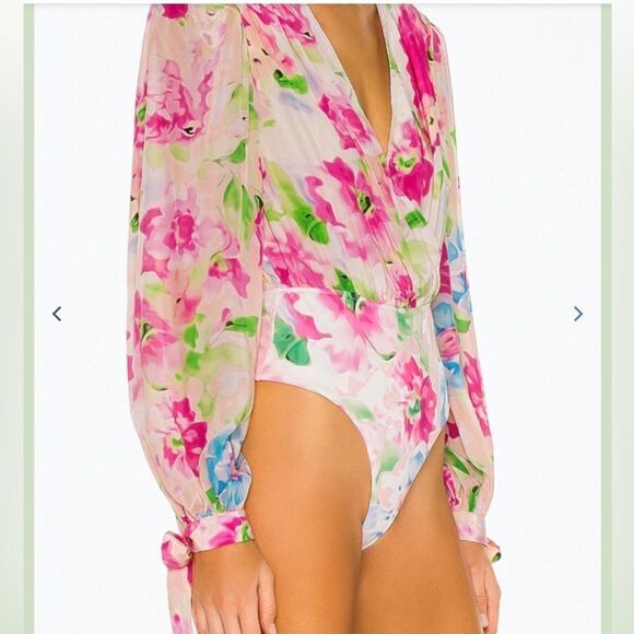 Rococo Sand Alora Floral-Print Stretch-Crepe Bodysuit in Pink - Picture 4 of 13